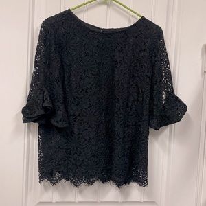 Black Lined Lace Bell Sleeve Top